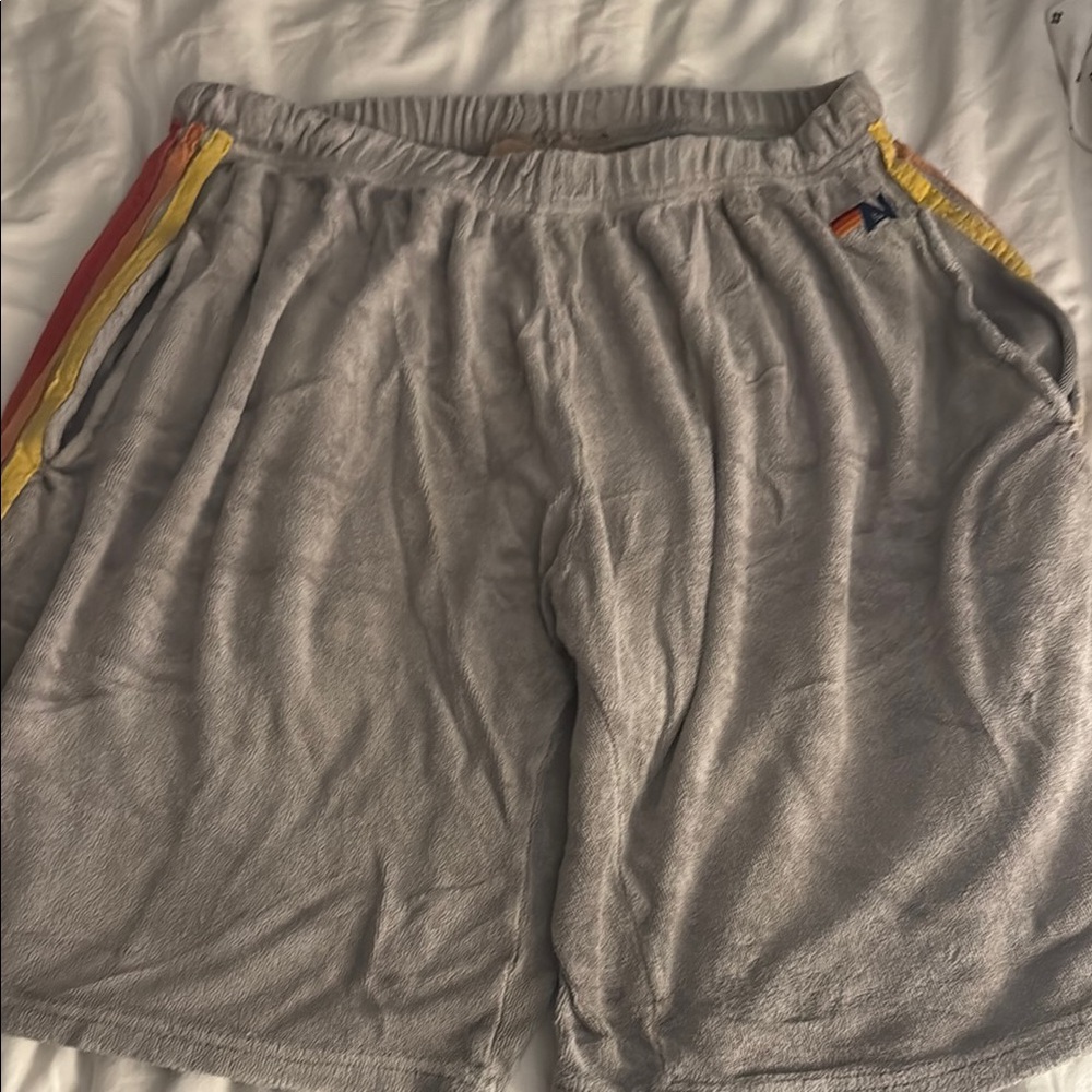 Aviator Nation Gray Athletic Shorts with Rainbow Stripes